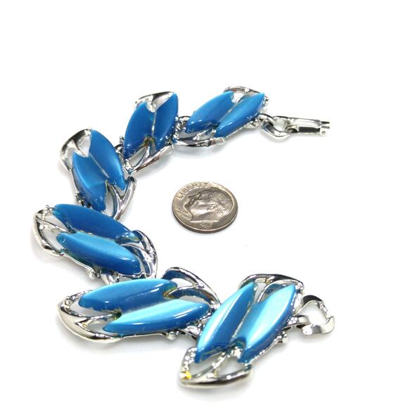 Vintage Moonglow Blue Link Bracelet, Silver Tone, 1950s - Picture 3 of 10